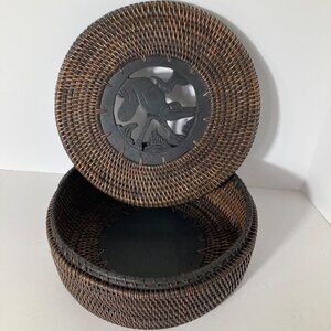 Rare Lombok‎ Indonesian Decorator Lidded Basket 4 x 10"